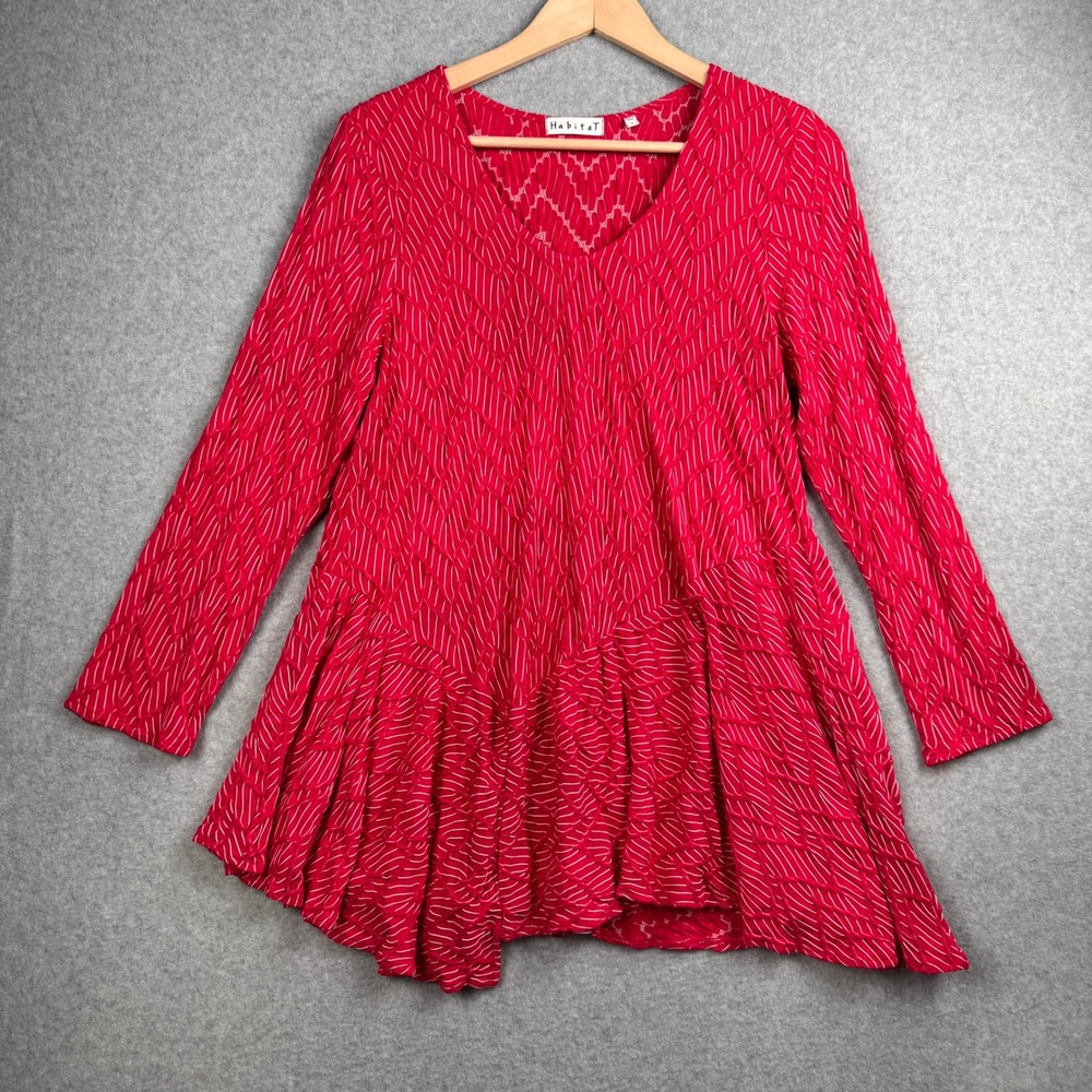 Habitat Tunic Womens Large Pink Textured VNeck Asymmetrical Artsy Lagenlook Boho - Picture 1 of 8